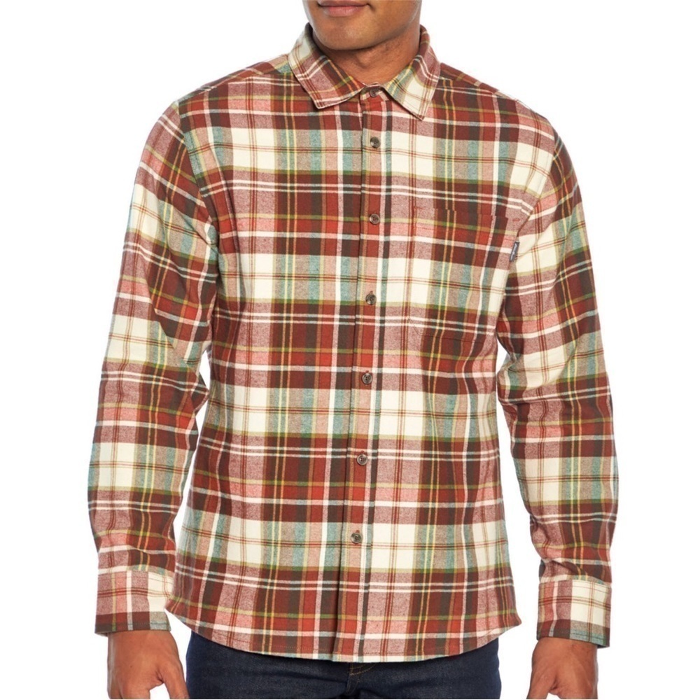 Eddie Bauer Men’s Rust Plaid Brushed Flannel Twill Cotton Shirt